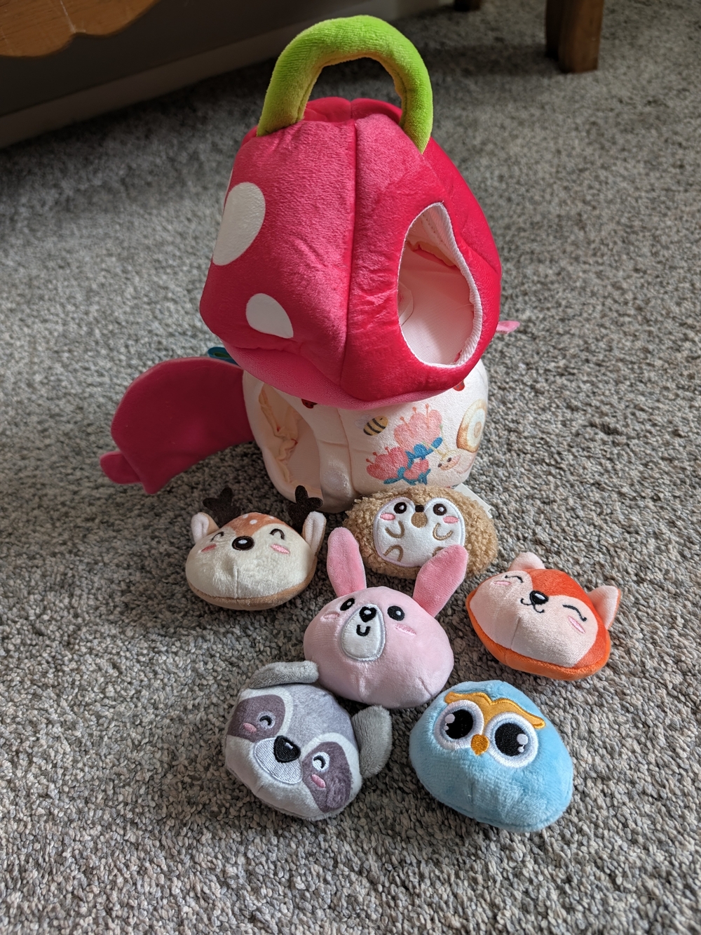 Plush Pink Mushroom Playhouse with 7 Soft Animal Pals - Kids Toys